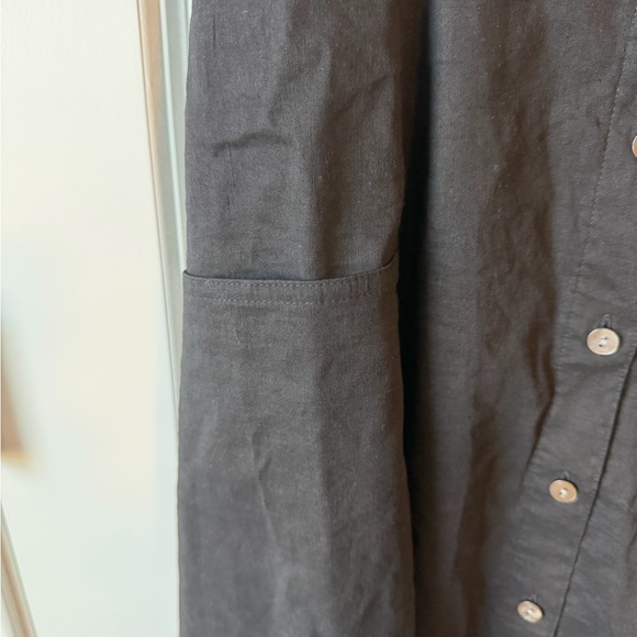 ⚡️ Theory Kayleigh Soft Crunch Black Linen Midi Dress with Pockets - Picture 5 of 6